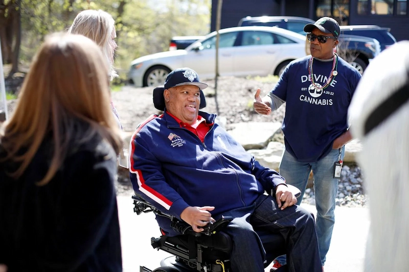 Terrence Stevens, shown here last April at his product launch at Devine Berkshires in Egremont. Stevens has now teamed up with Theory Wellness to sell his Ironsydz by Twheels Gummies with a Mission at its four retail stores in the state, including one in Great Barrington.